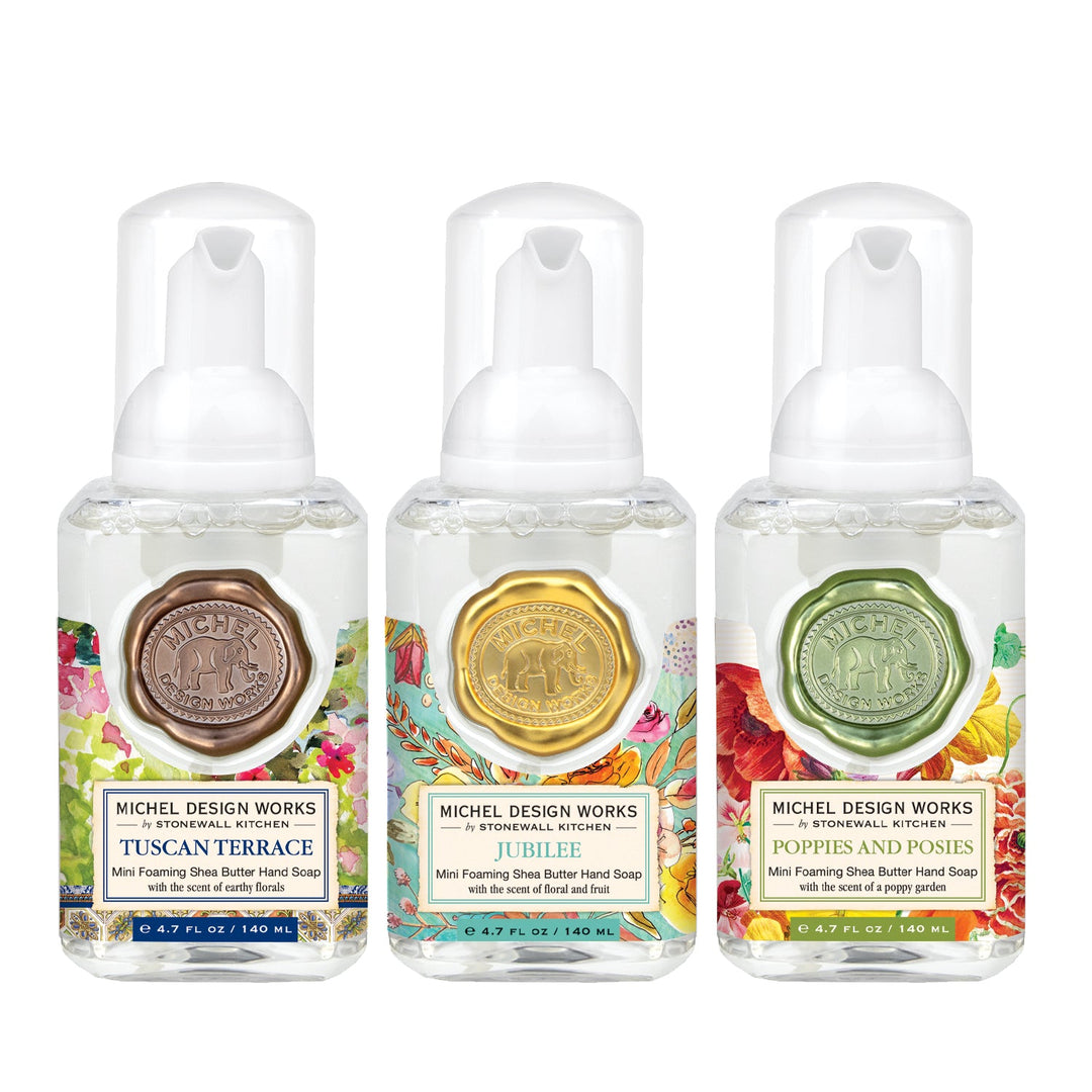 MICHEL DESIGN WORKS Mini Foaming Hand Soap Set (Tuscan Terrace, Jubilee, Poppies & Posies)
