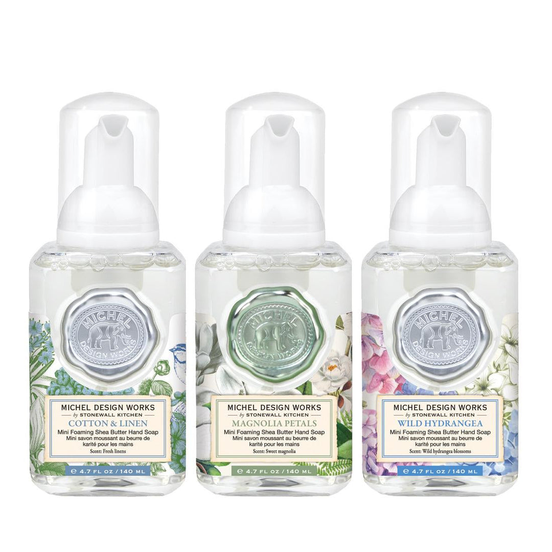 MICHEL DESIGN WORKS Mini Foaming Hand Soap Set (Cotton & Linen, Magnolia Petals, Wild Hydrangea)