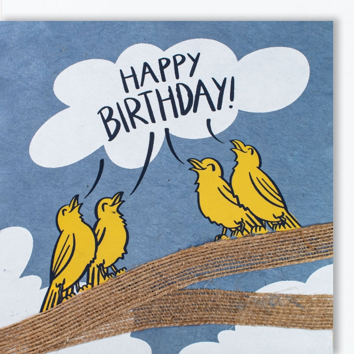 Organic Paper Card Songbirds Happy Birthday