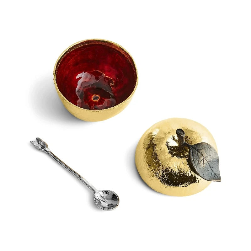 Michael Aram Apple Honey Pot With Spoon Goldtone at STORIES By SWISSBO