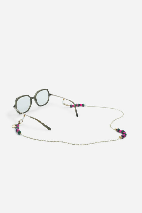 Lior glasses chain 72 cm pink and green pearl and gold chain