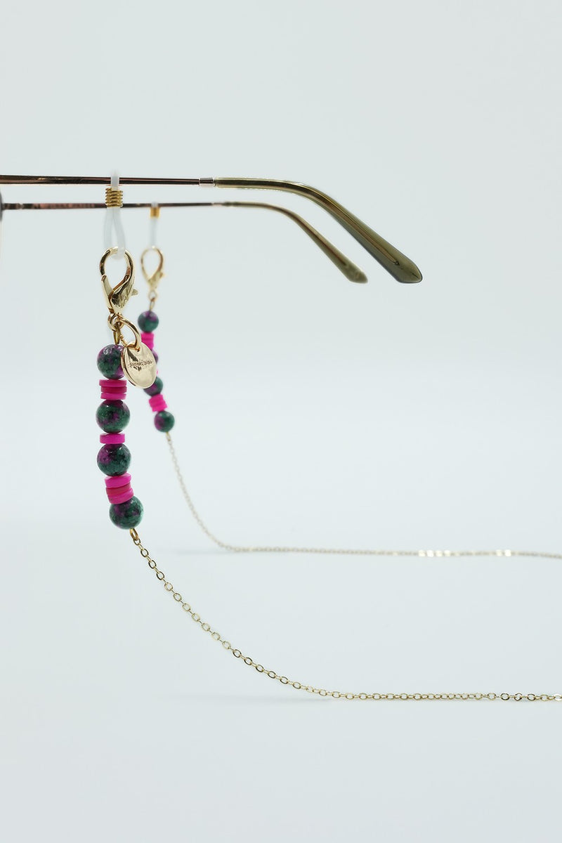 Lior glasses chain 72 cm pink and green pearl and gold chain