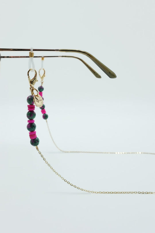 Lior glasses chain 72 cm pink and green pearl and gold chain