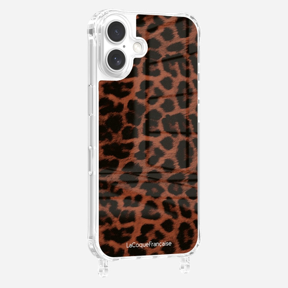 Leopard Terracotta and black print ring case iPhone16