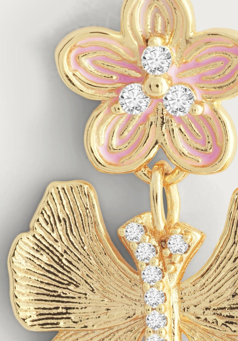 ANABEL ARAM Butterfly With Enamel Flower Earrings