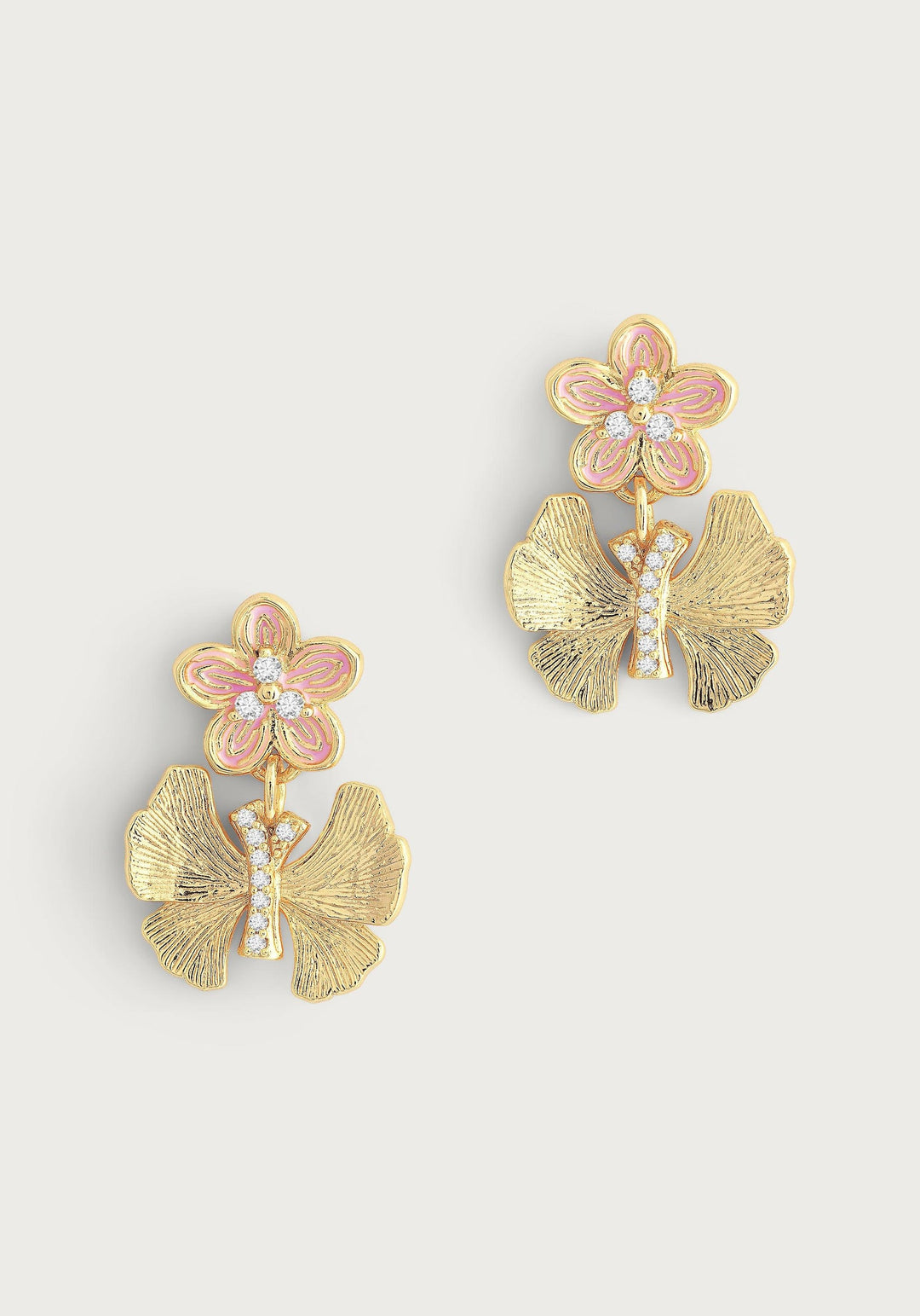 Butterfly With Enamel Flower Earrings