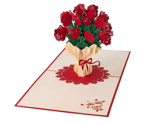 3D Pop Up Red Rose Bouquet Card