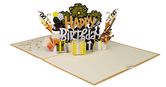 3D Pop Up Happy Birthday Black and Yellow Card