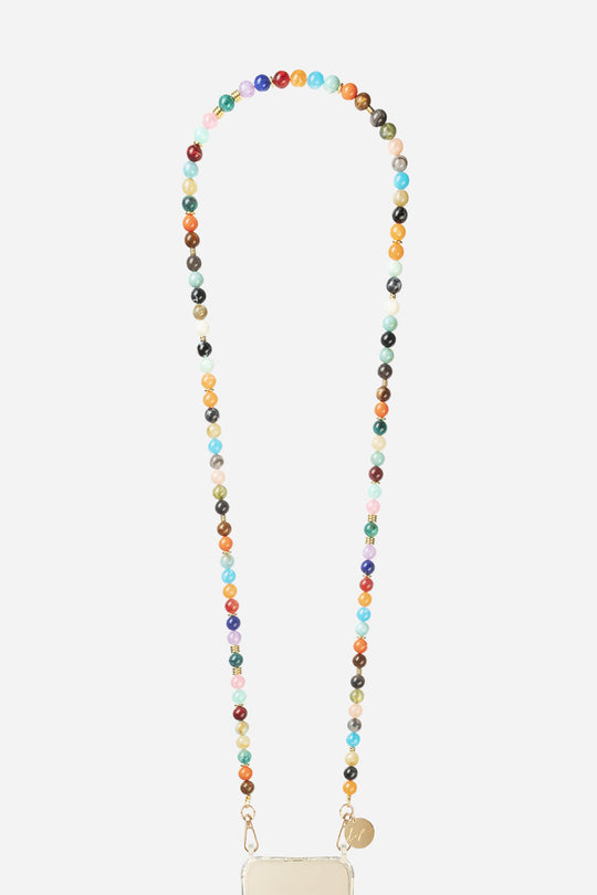 Harper jewelry chain with 120 cm gold carabiners in multi-colored resin beads