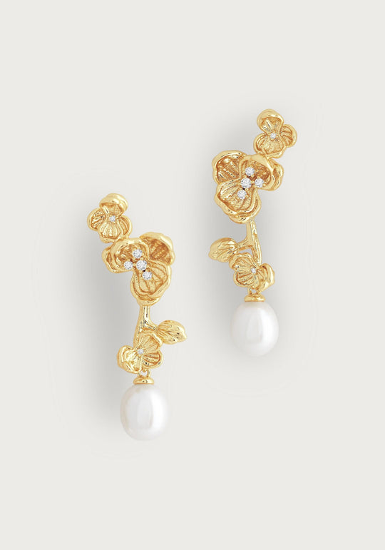 Orchid With Pearl Drop Earrings