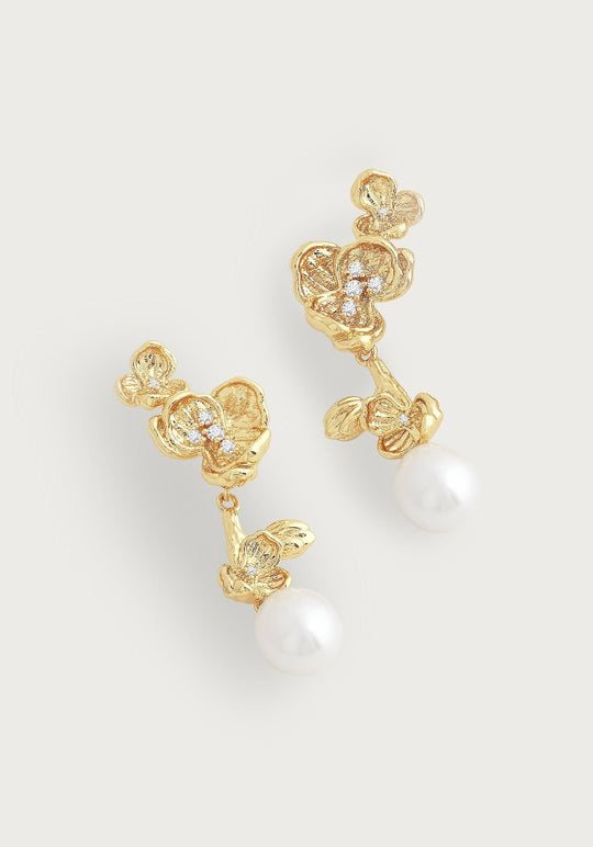 ANABEL ARAM Orchid With Pearl Drop Earrings