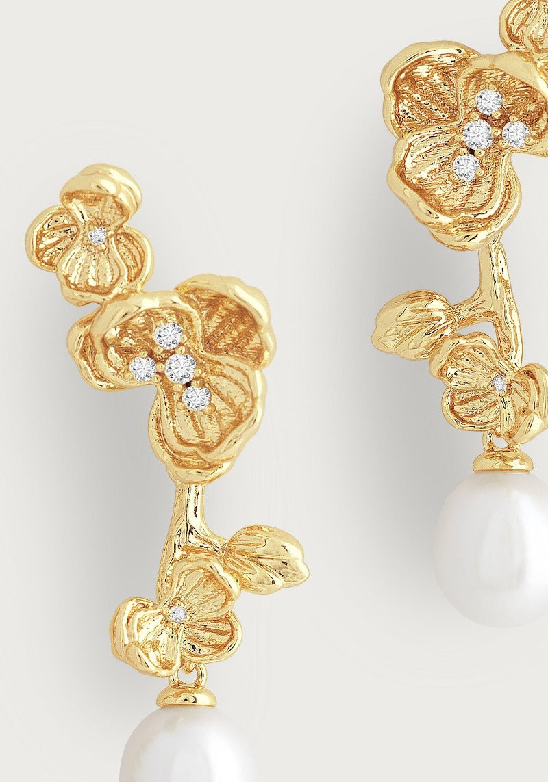 ANABEL ARAM Orchid With Pearl Drop Earrings