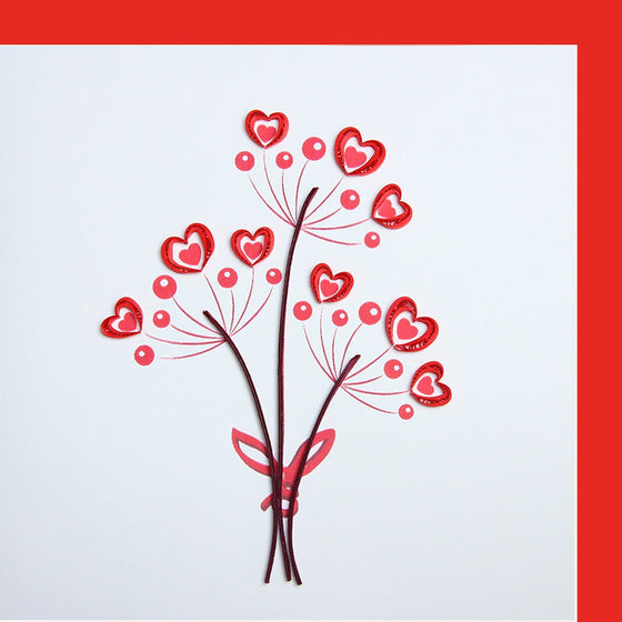 Quilled card bouquet with hearts