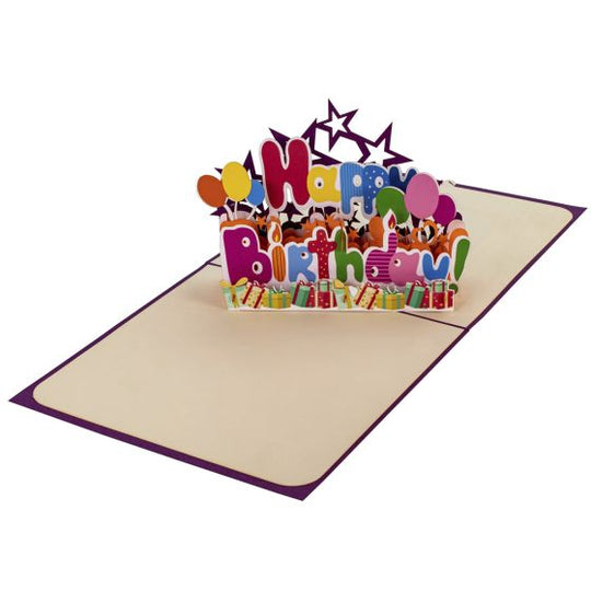 3D pop-up card with "Happy Birthday" lettering