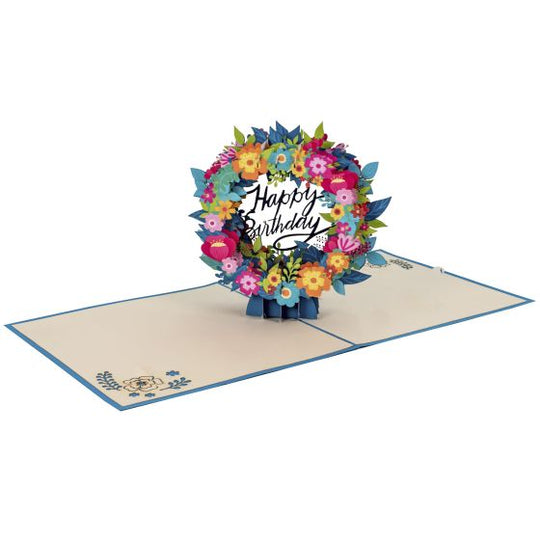 3D Pop-up Blue Flower Circle Happy Birthday Card