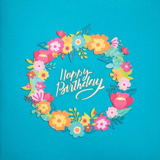 3D Pop-up Blue Flower Circle Happy Birthday Card