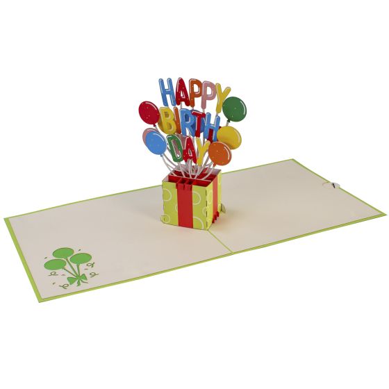 3D pop-up card Happy Birthday package with balloons green