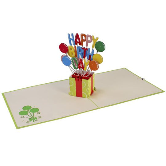3D pop-up card Happy Birthday package with balloons green