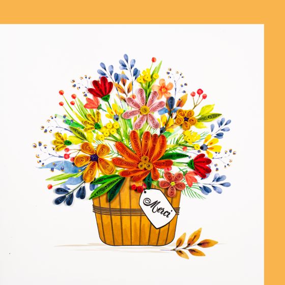 Quilling card flower basket, Merci