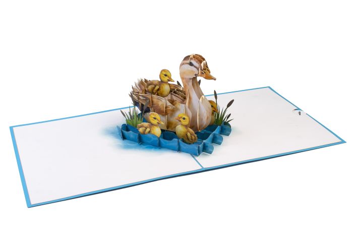 3D Pop-up Blue Duck Family Card