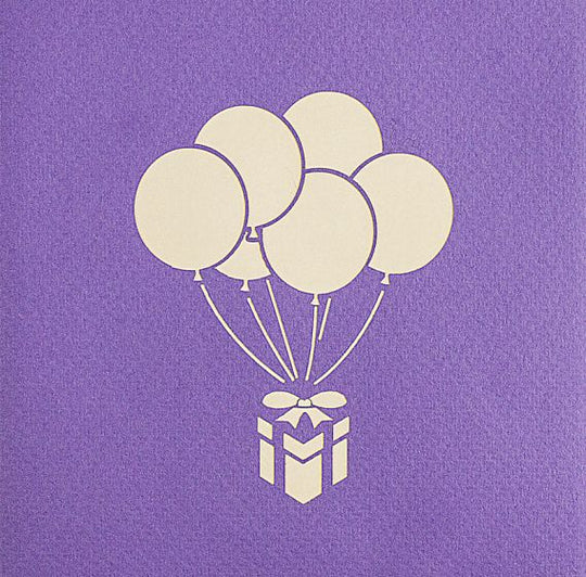 3D pop-up card, colorful balloons, purple