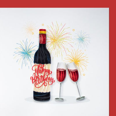 Quilled Card Wine Bottle with Glasses Happy Birthday
