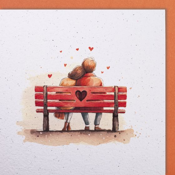 Handmade Paper Card Couple on a Bench