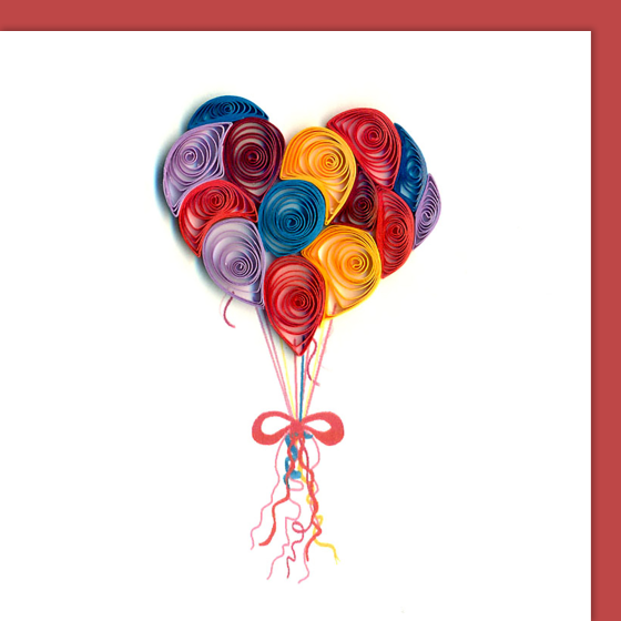 Quilling card, small heart balloon