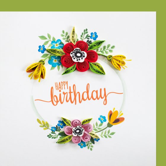 Quilled Card Small Bouquet with Poppies Happy Birthday