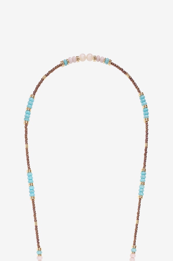 Iliana jewel chain 120 cm brown and turquoise pearls gold lobster clasps