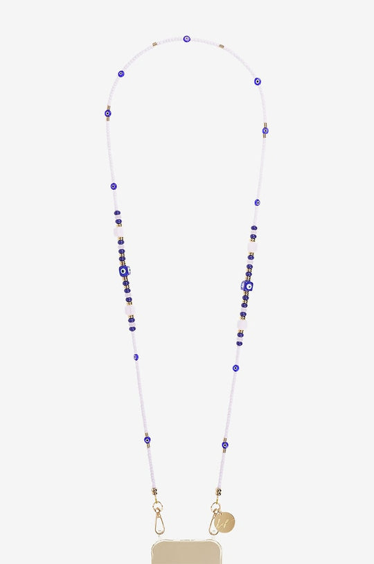 Jewelry chain Filipa white and blue beads, eye beads 120 cm gold lobster clasps