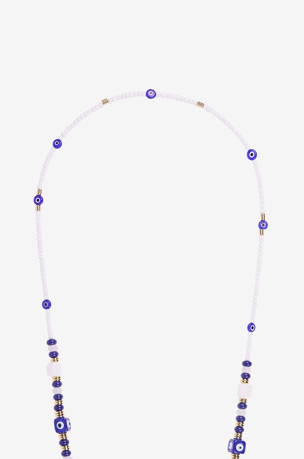 Jewelry chain Filipa white and blue beads, eye beads 120 cm gold lobster clasps