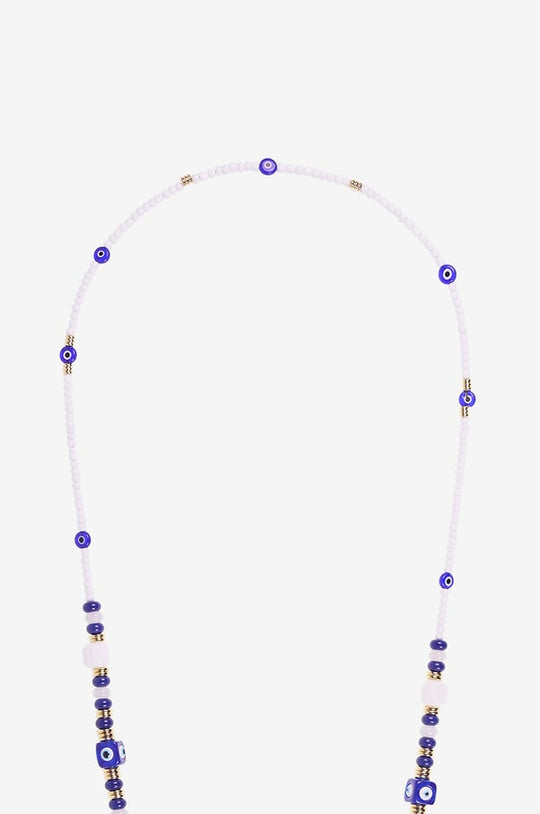 Jewelry chain Filipa white and blue beads, eye beads 120 cm gold lobster clasps