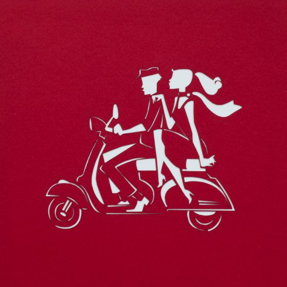 3D Pop-up Card Lovers on Vespa Red