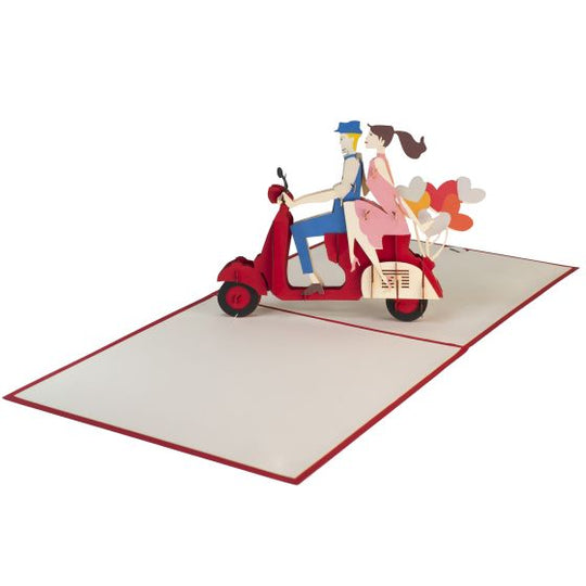 3D Pop-up Card Lovers on Vespa Red