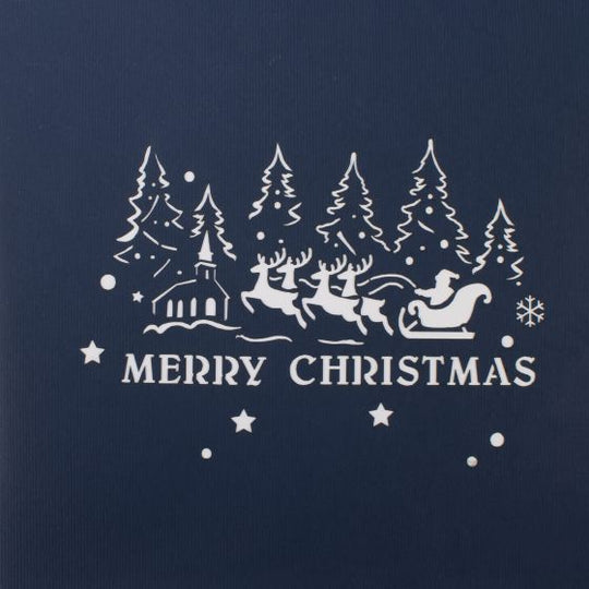 3D Pop-up Card Santa in the Forest Merry Christmas Blue