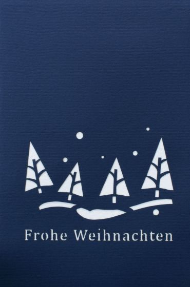 3D pop-up card Snowman in the forest blue Merry Christmas