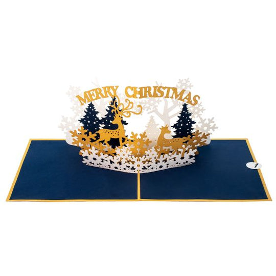 3D pop-up card golden deer Merry Christmas gold