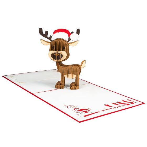 3D Pop-up Card Reindeer Merry Christmas Red