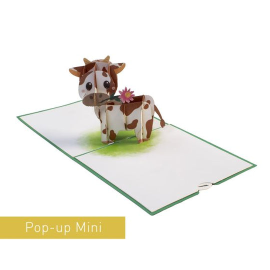 3D Pop-up Mini Green Cow Card