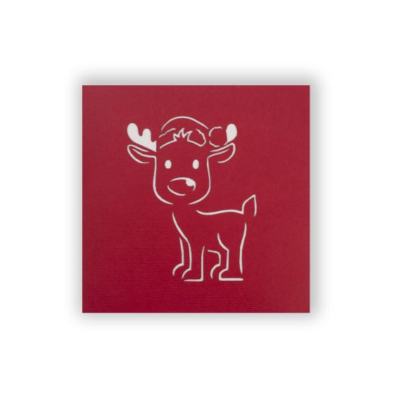 3D Pop-up Card Mini Reindeer Red