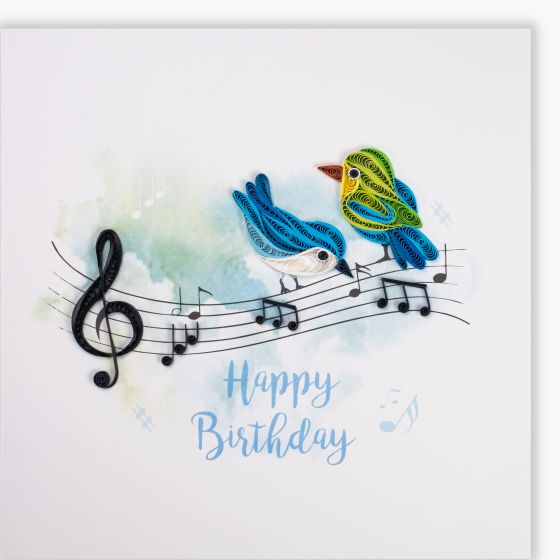 Quilling Card Premium Birds on Musical Staff Happy Birthday