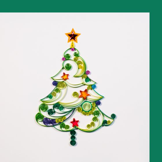 Quilling card Christmas tree with stars