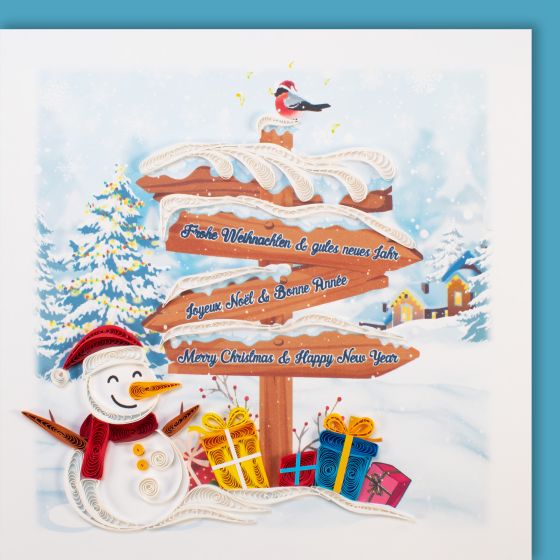 Quilling card signpost Merry Christmas, Joyeux Noël