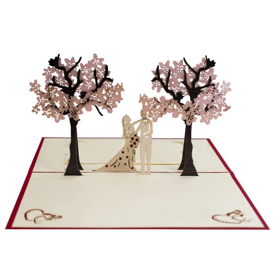 3D pop-up card: Couple under red trees