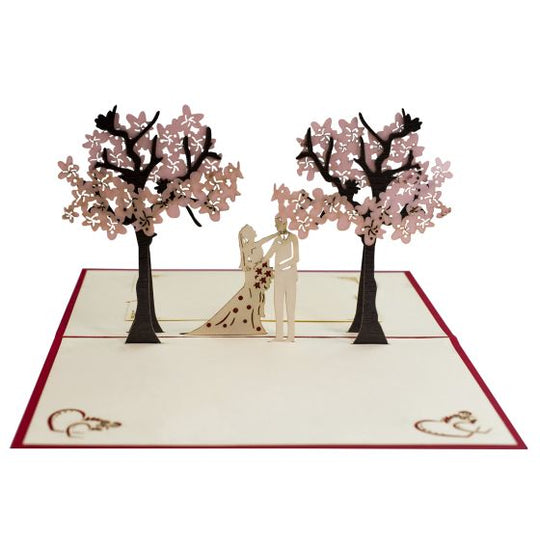 3D pop-up card: Couple under red trees