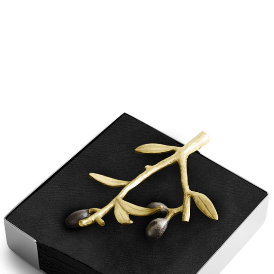 Michael Aram Olive Branch Gold Cocktail Napkin Holder at STORIES By SWISSBO